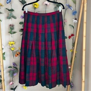 Vintage Pendleton Wool Red and Green Plaid Pleated Skirt